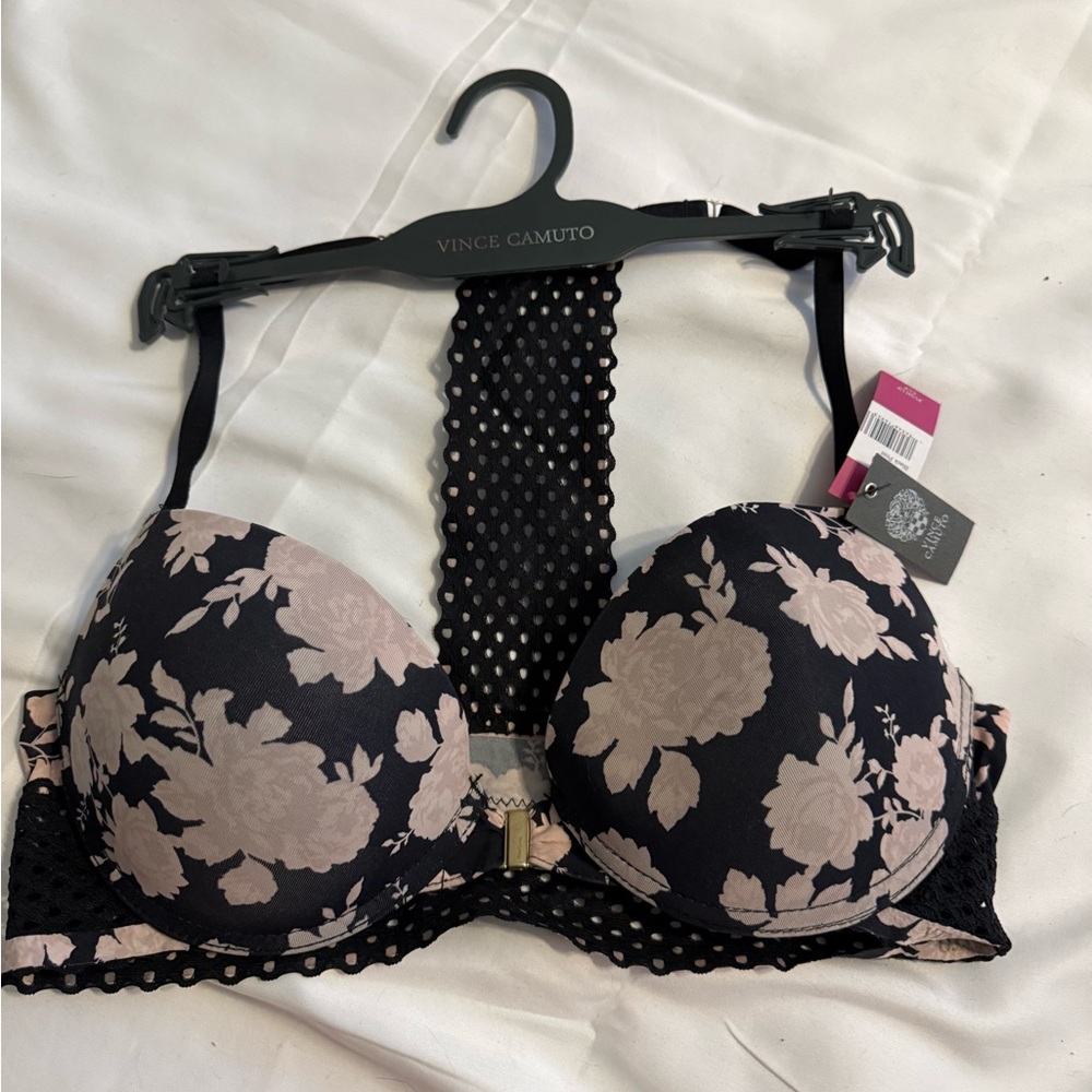 Vince Camuto Black and Cream Floral Lace Bra